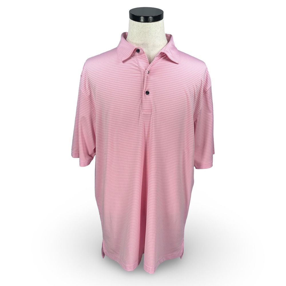 Peter Millar Summer Comfort Pink White Striped Golf Polo Shirt Mens XL Short Slv